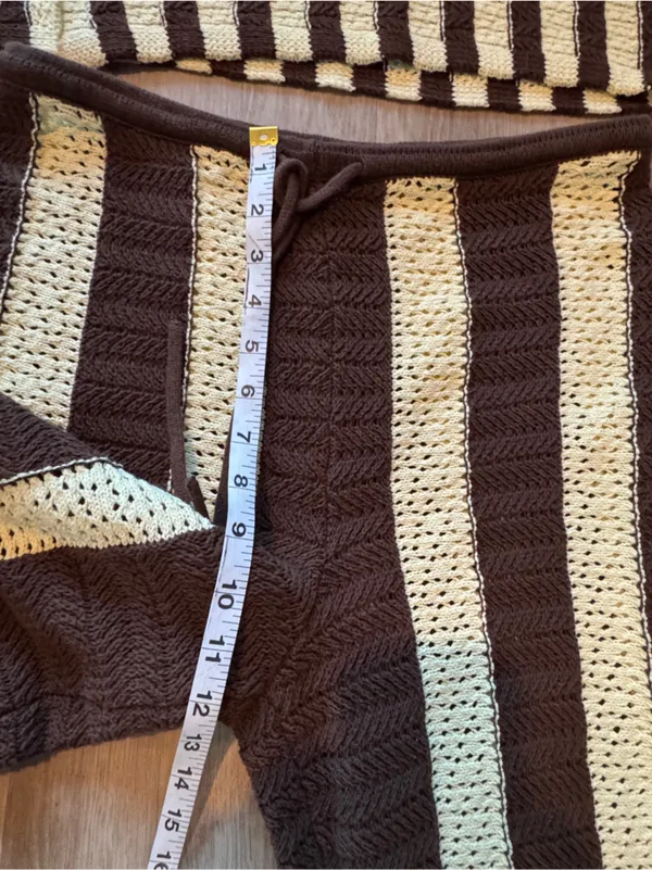 Free People Free-est Joan Fauxchet Crochet Top/Pants Set M Brown Stripe - Image 9
