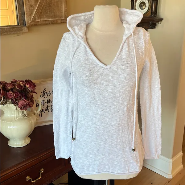 White Cotton Sweater Pullover Hooded - Image 15