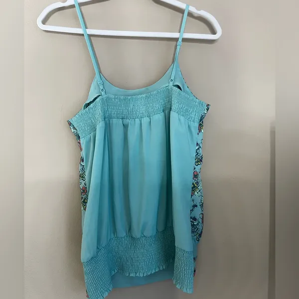Floral Print Light Green Blue Sleeveless Cami Top - Image 3