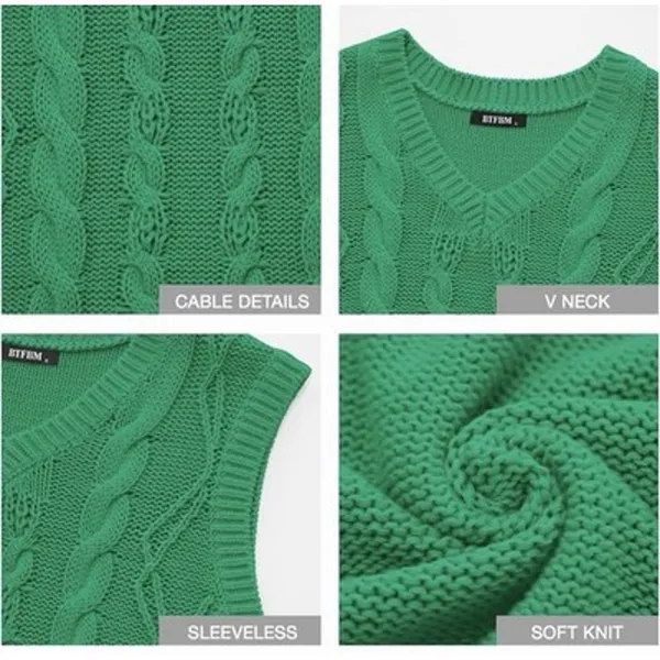Sweater Vest Oversized V Neck Cable Knit Casual Pullover Green Women’s S - Image 4