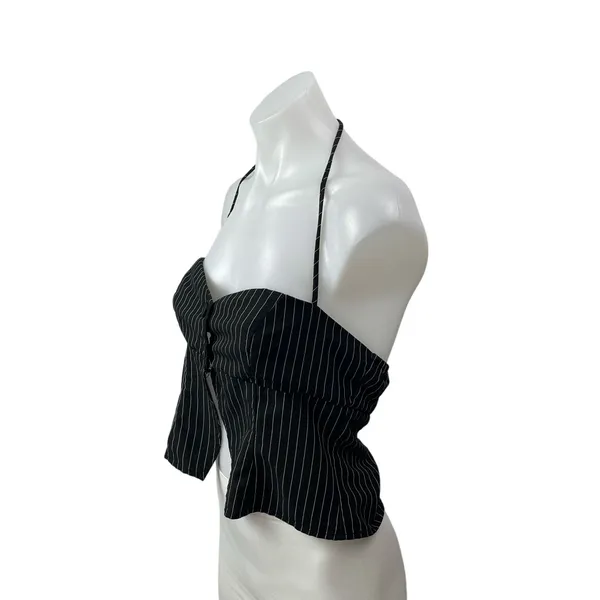 Princess Polly Women's Black Striped Halter Split Sweetheart Blouse Crop Top 10 - Image 2
