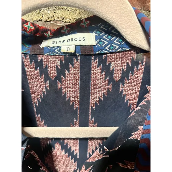 Glamorous 70s Style Boho Western Patchwork Sheer Blouse Size 10 - Image 4
