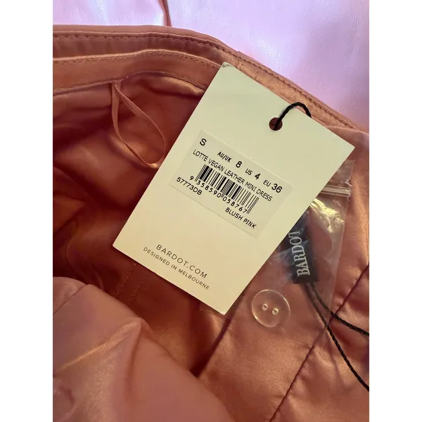 Bardot Lotte Vegan Leather Mini Dress Blush Pink Strapless Ruched Size 4 57773DB - Image 5
