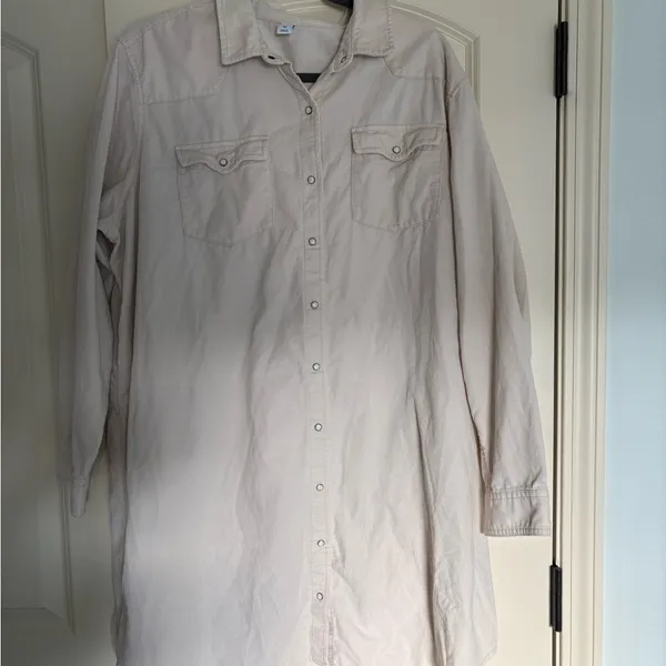 Old Navy Ivory Corduroy 2 Pocket Pearl Snap Western Cowgirl Dress - Image 6
