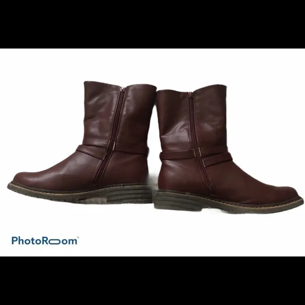 Steve Madden Maximus Burgundy Double Buckle Leather Boot Charcoal Sherpa Lined - Image 7
