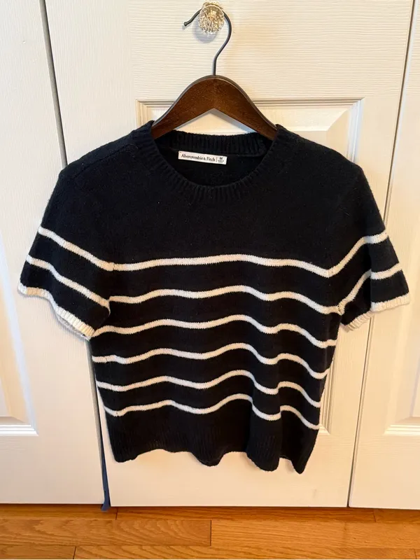 Abercrombie & Fitch Textured Crewneck Striped Short Sleeve Sweater - Image 2