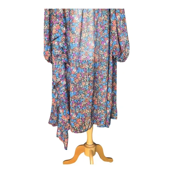 For Love & Lemons Brittany Floral Midi Dress Smocked Ruffle Medium NWT Romantic - Image 5