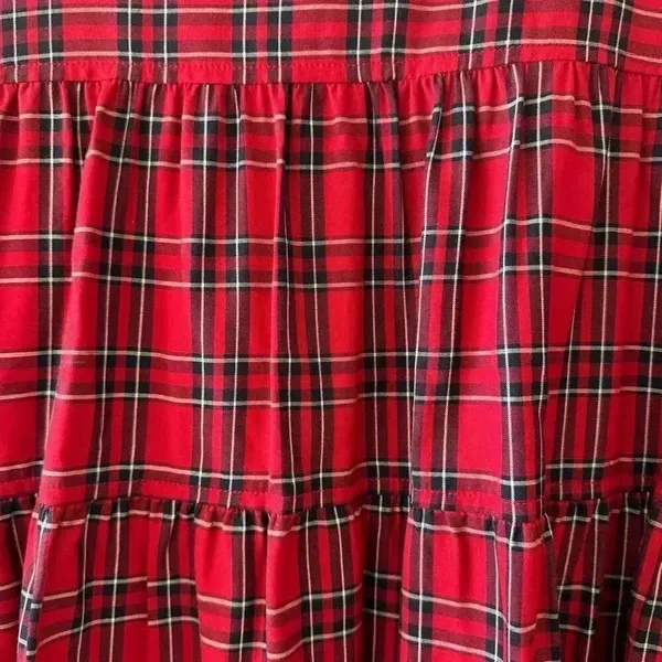 Madewell Red Plaid Clandon Viscose Tiered Button Back Baby Doll Top SZ S #2328 - Image 9