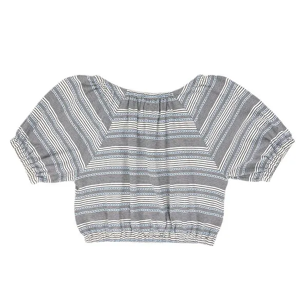 Madewell Jacquard Keyhole Short Sleeve Crop Top Black‎ Striped Size XS - Image 5