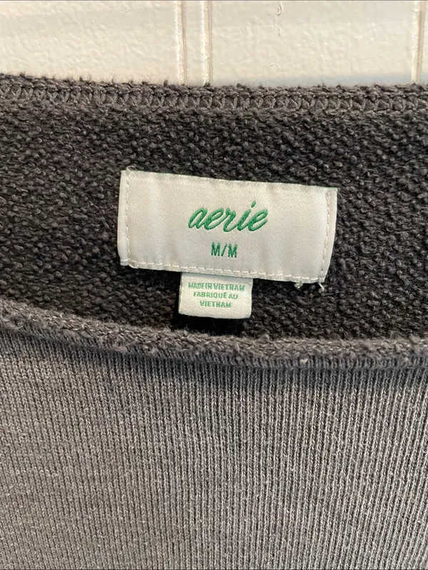 AERIE Boxy Cropped Relaxed Off-Shoulder Sweatshirt Mineral Dye Graphite Size M - Image 8