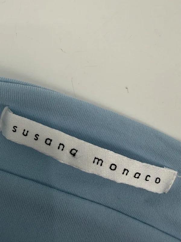 Susana Monaco Halter Top Womens XS Light Blue Ruched Gathered Vneck Stretch Tank - Image 4