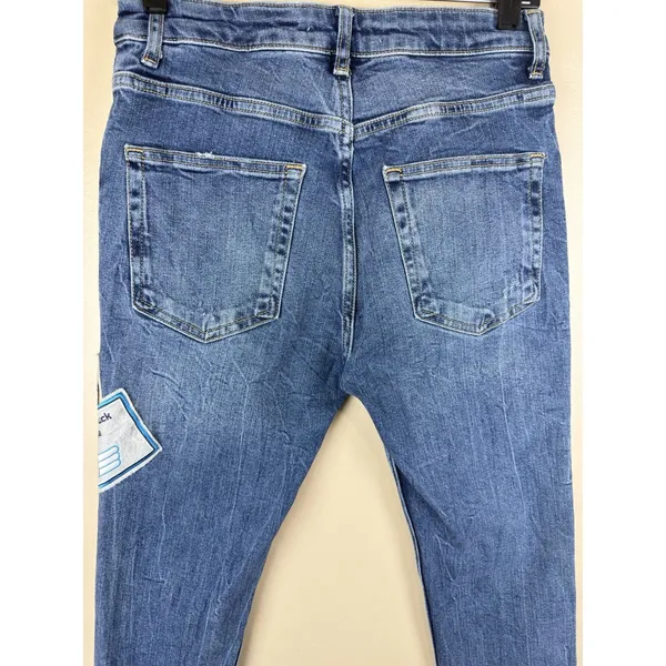 Zara Women’s Skinny Stretch Blue Jeans Size 30 Patch “Regret Nothing” - Image 5