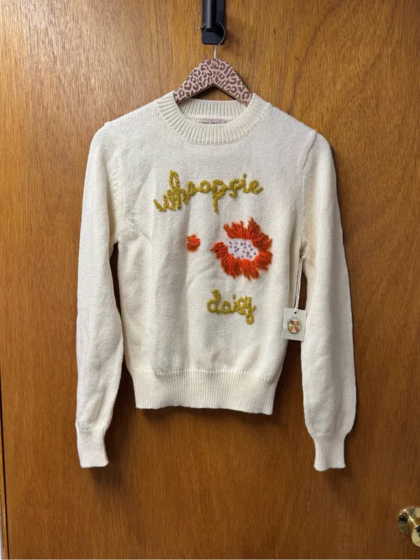 Lingua Franca Whoopsie Daisy Knit Pullover Crewneck Sweater Beige Small READ - Image 16