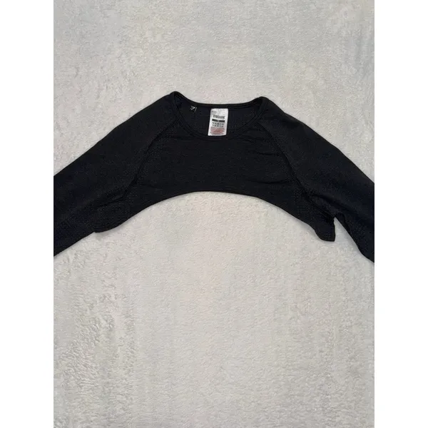 Gymshark Women's Black Marl Vital Shrug Thumb Holes Size Medium - Image 5