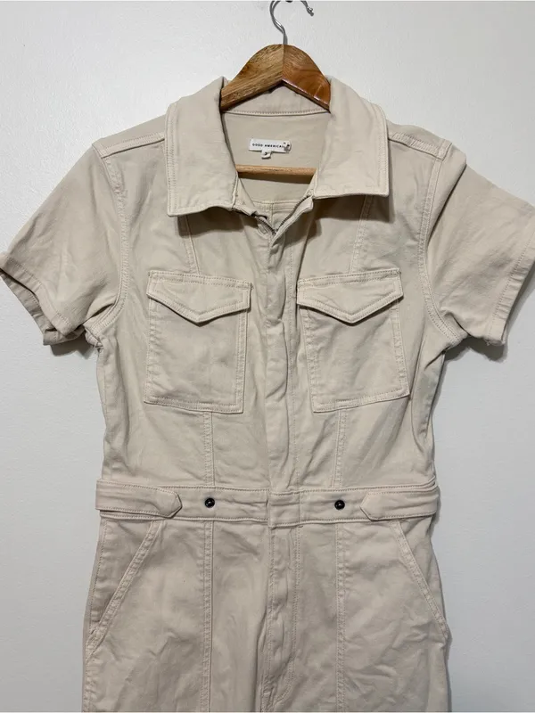 Good American Fit For Success Stretch Cotton Denim Utility Jumpsuit Size Large 3 - Image 4