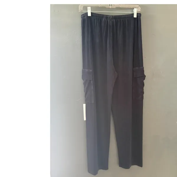 Private Edition by‎ Chicos Black Slinky Knit Cargo Pants Wide Leg Vintage Small - Image 4