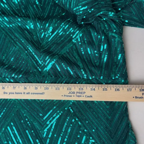 Emerald Green Sequin Geometric Chevron Maxi Dress Long Sleeve Mock Neck Gown - Image 8