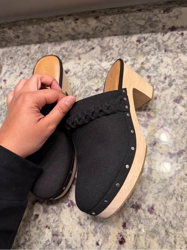 Jcrew Black Block Heel Clogs Mule Suede Wood Shoes Sandals Chunky - Image 9