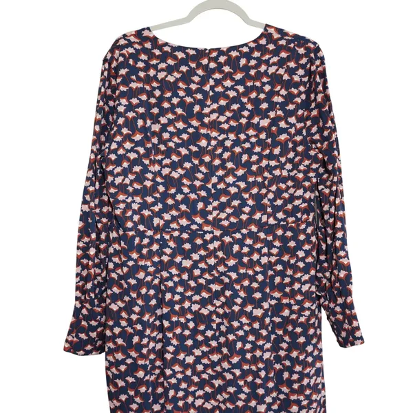 Boden Women's Size 12 Long Sleeve Midi Dress‎ Long Navy Pink Tulip Floral V-Neck - Image 9