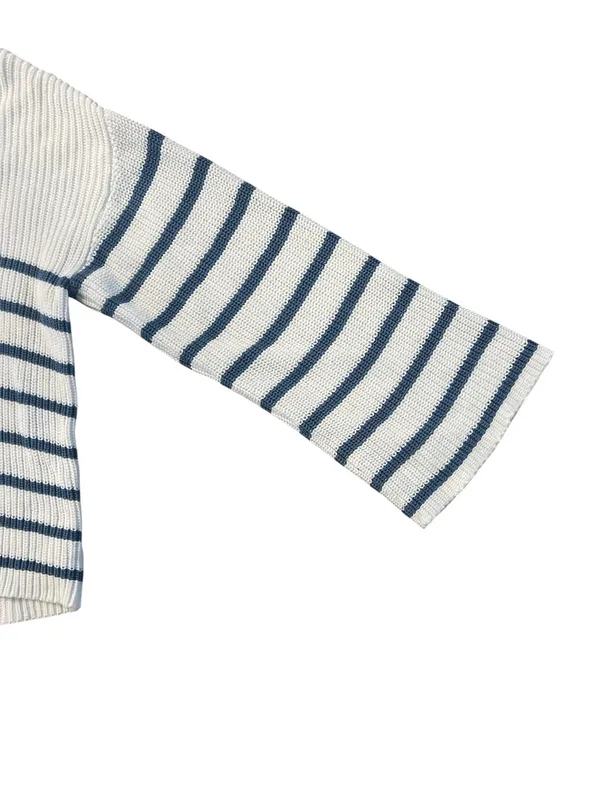 Edikted 1/4 Zip oversized Ribbed Sweater White with Navy Stripes Nautical cotton - Image 5