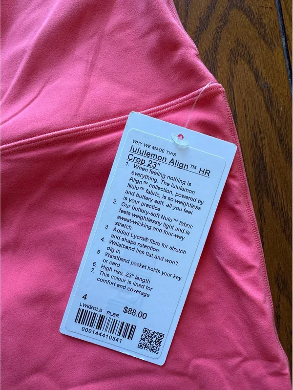 Lululemon Align High Rise 23” Double Lined, Pale Raspberry Size 4 NWT - Image 4