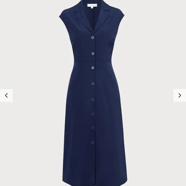 RIHOAS The Navy V Neck Button Cap Sleeve Midi Dress - Image 5
