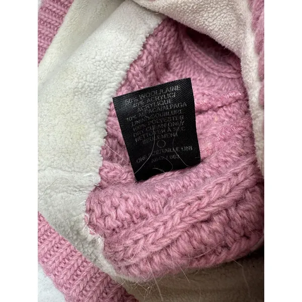 The North Face Hat Beanie OS Pink Cable Knit Fleece Lined Womens One Size Wool - Image 4