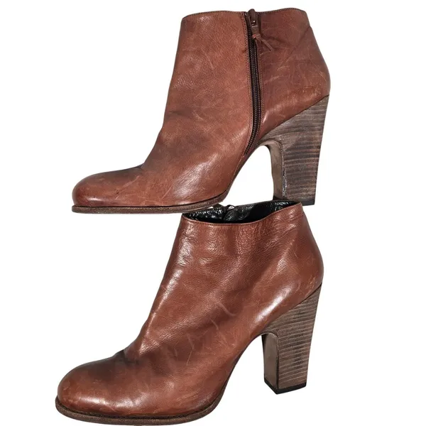 Stuart Weitzman Demigran‎ Leather Ankle Boots Block Heel Booties Women's Shoes - Image 4