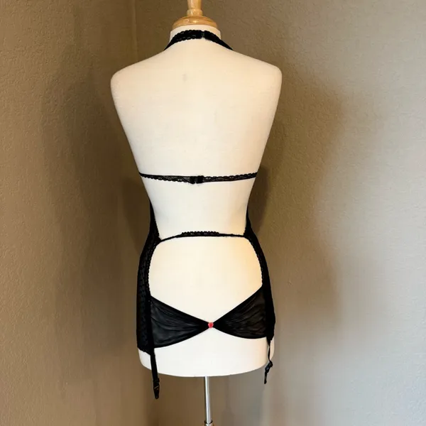 Shirley of Hollywood Black Sheer Lace Garter Lingerie Mini Dress M - Image 2