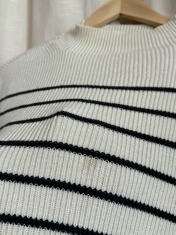 Maeve Cream and Black Striped mock neck Sleeveless Knit Vest - Image 4