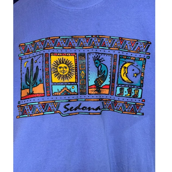 Vintage Y2K Sedona Arizona Single Stitch T Shirt Large Sun Moon Kokopelli ~Flaw - Image 2