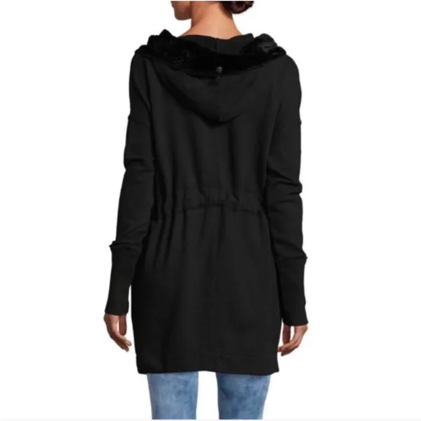 Free People Westwood Velvet Trim Hooded Oversized Cardigan Coat in Black - Image 4