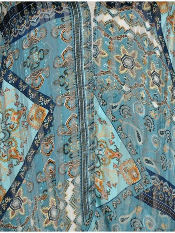 Umgee Womens S/M Blue Paisley Metallic Kimono Duster Boho Open Front Cardigan - Image 6