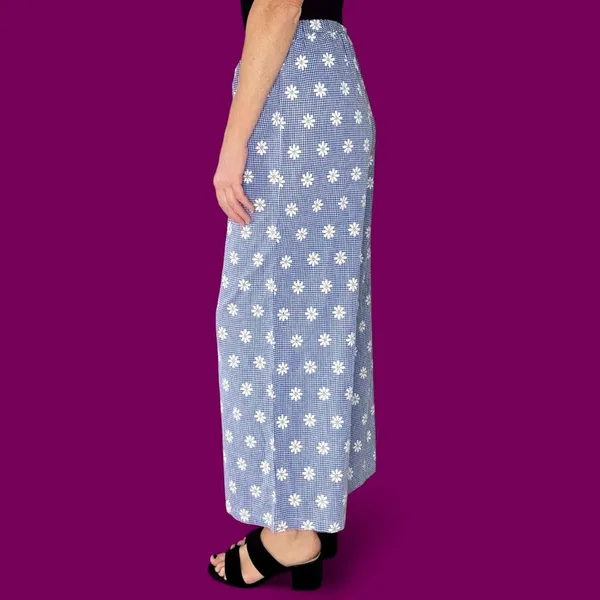 Shein Casual Blue Daisy Floral Gingham Wide Leg Casual Pants - Image 4