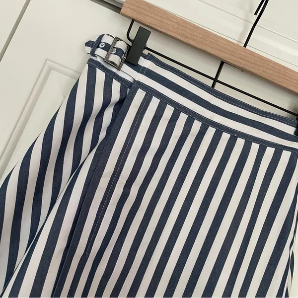 Maeve Anthropologie Pinstripe Midi Skirt Asymmetrical Belted Sz 4 - Image 13