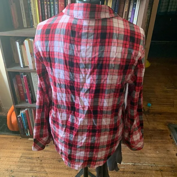 Victoria’s Secret red and black plaid lumberjack M flannel button down shirt - Image 2