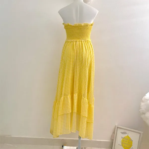 Anthropologie Yellow Gingham Dress Medium Low Coquette Cottagecore Boho Ruffle - Image 6