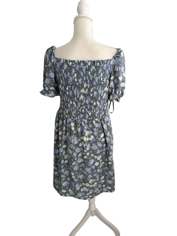 ANN TAYLOR LOFT Blue Floral Smocked Sundress Size Large - Image 8