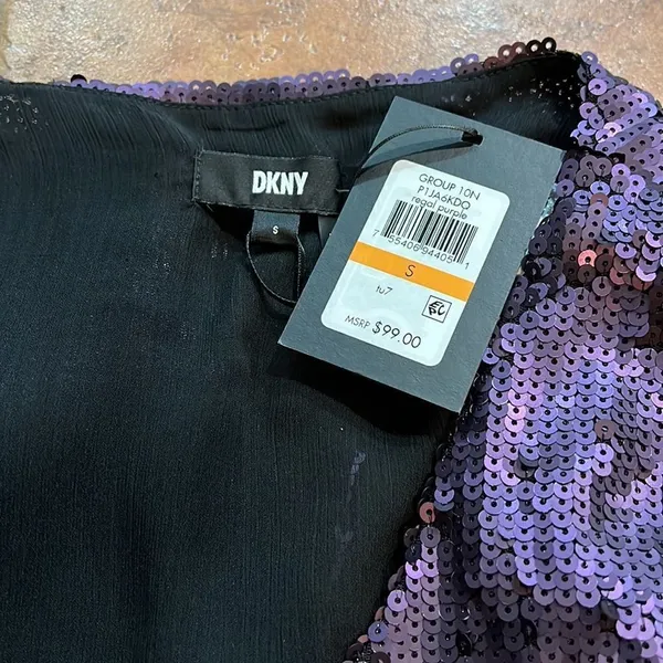 NWT DKNY Sequin Tank Top Womens Regal Purple Split Back P1JA6KDQ‎ Size S - Image 7