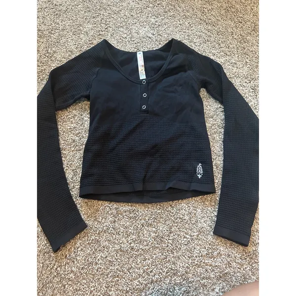FP‎ Movement Bail Out Long Sleeve Layer Shirt Black Henley Cutout OB2008588 XS/S - Image 3