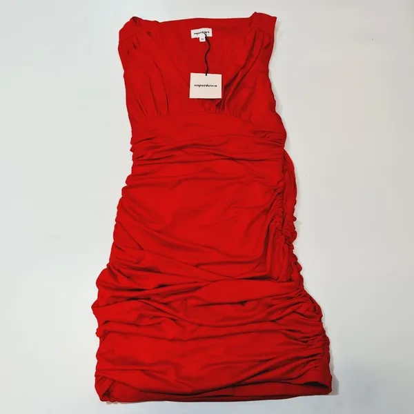 Superdown Farrah Ruched Dress in Red XS - Image 3