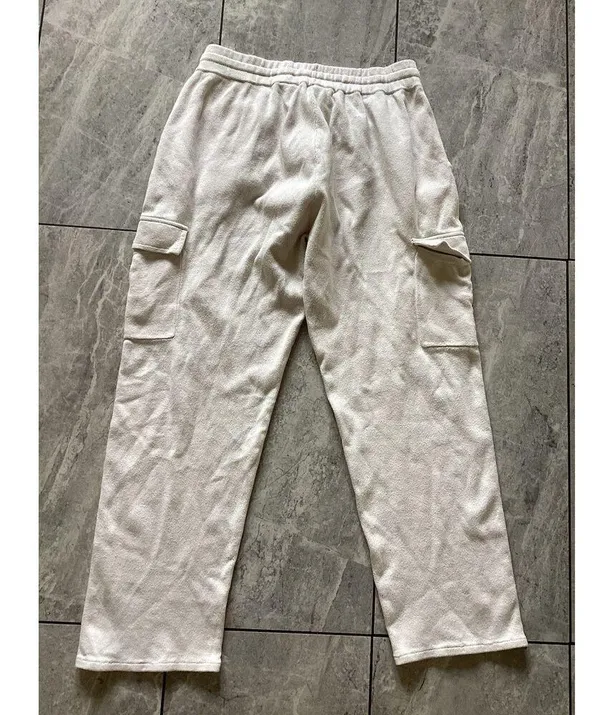 Zara Ivory Soft Cargo Sweatpants Drawstring Waist L - Image 3