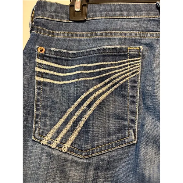 7 FAM Dojo White 7’s On Back Pockets Flare Dark Wash Jeans Size 29 - Image 8