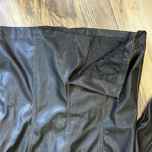 American Vintage Y2K 90s Faux Leather Brown Pleather Jacket Boho Hippie Flower Lace Distressed - Image 8
