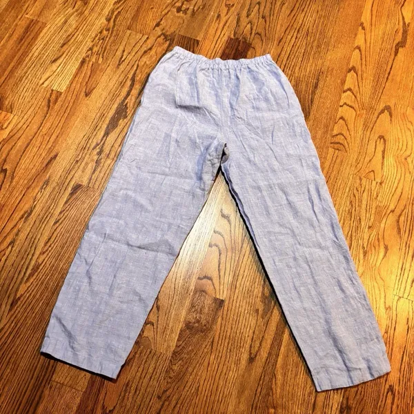 Karen Kane Light Blue Linen Pull On Pants Women's Size M Elastic Waist Relaxed‎ - Image 2
