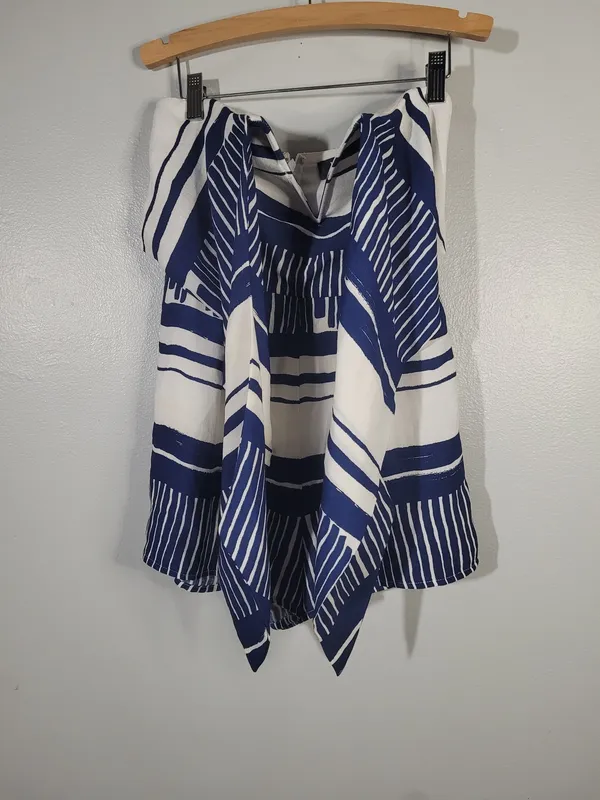 Lulus Delphi Blue & White Striped Tie-Front Strapless Romper - Size XS - Image 9