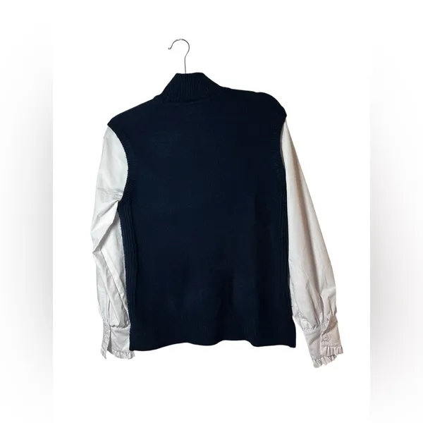 LOFT Sweater Vest Blouse Combo Womens S Navy‎ White Cable Knit Mixed Media Top - Image 4