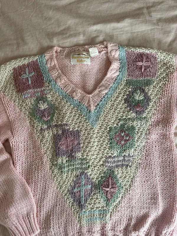 Vintage Chunky Hand Knit Sweater Multi Size L - Image 2