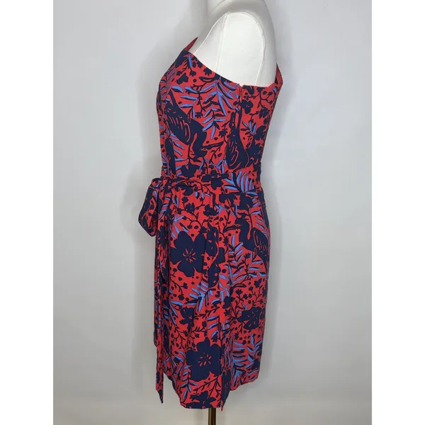 Lilly Pulitzer Red Blue Floral One Shoulder Puff Sleeve Dress Cocktail Size 4 - Image 5