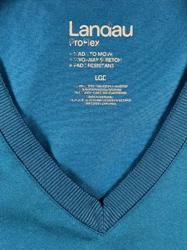 Landau Proflex Scrub Top Women's Large Blue V Neck Stretch Medical Uniform - Image 5